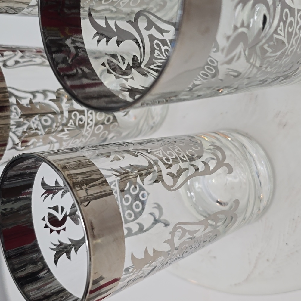 Vintage MCM Set Of 4 Kimiko Silver Knight Shield Highball Glasses Barware - Picture 6 of 16
